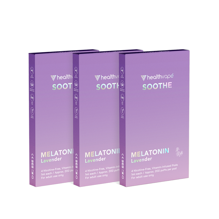 Three HealthVape Soothe Melatonin Lavender boxes side by side