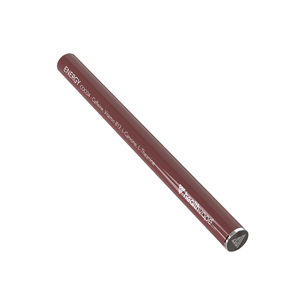 Brown HealthVape Energy Cocoa disposable vape pen on transparent background