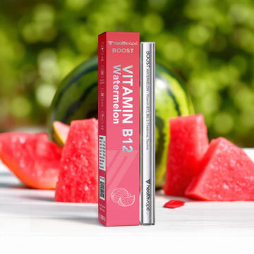 HealthVape BOOST Vitamin B12 Watermelon box and silver pen with watermelon slices