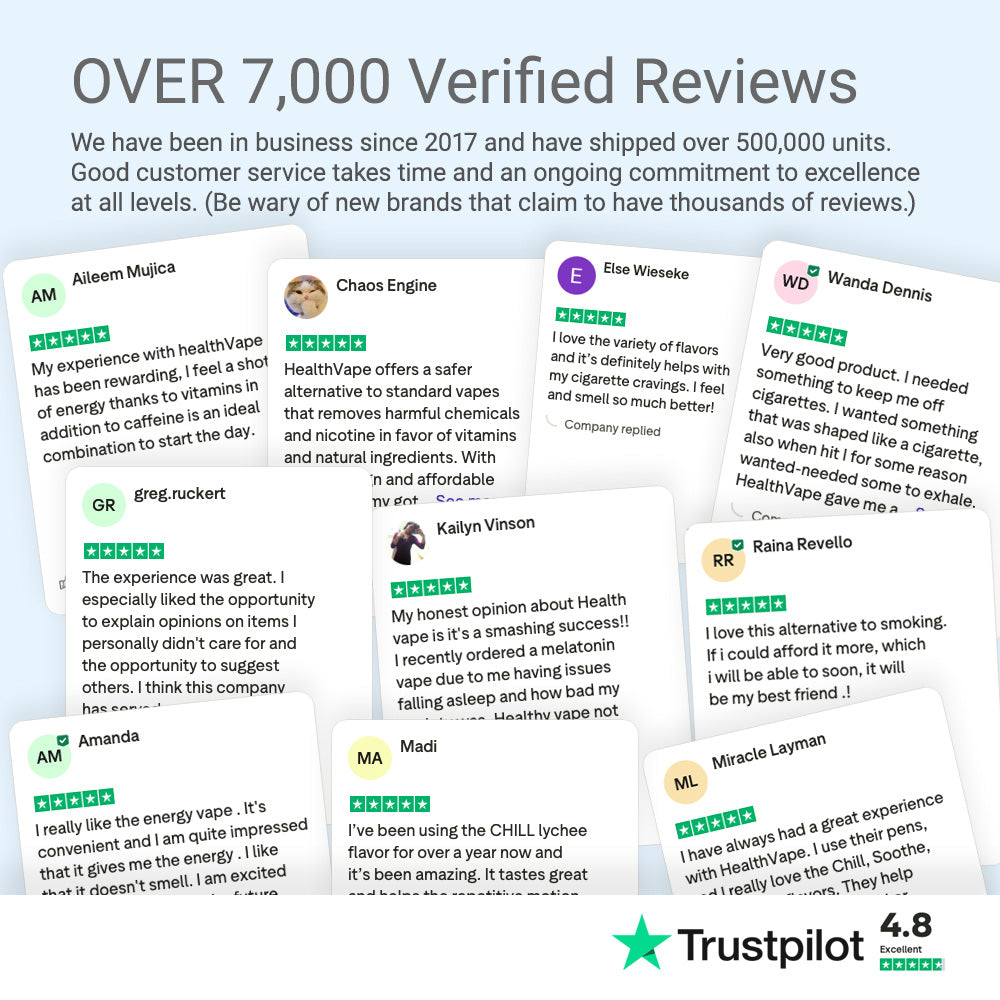 HealthVape Trustpilot 4.8 star rating with over 7,000 verified customer reviews