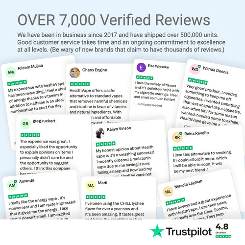 HealthVape Trustpilot 4.8 star rating with over 7,000 verified customer reviews