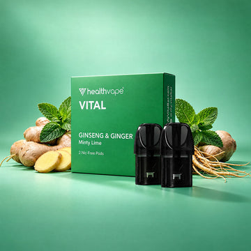 HealthVape VITAL Minty Lime Ginseng pod box with two nicotine-free pods