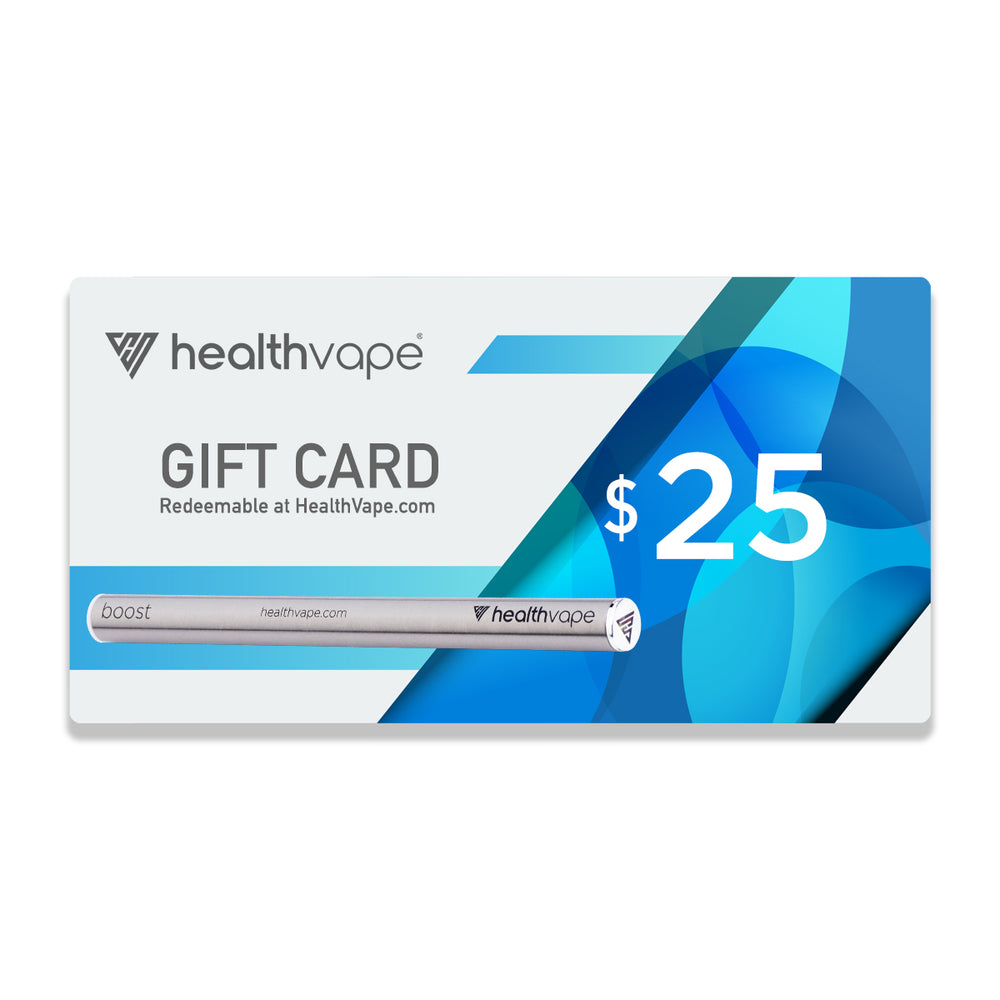 HealthVape $25 gift card with blue design, redeemable at HealthVape.com.